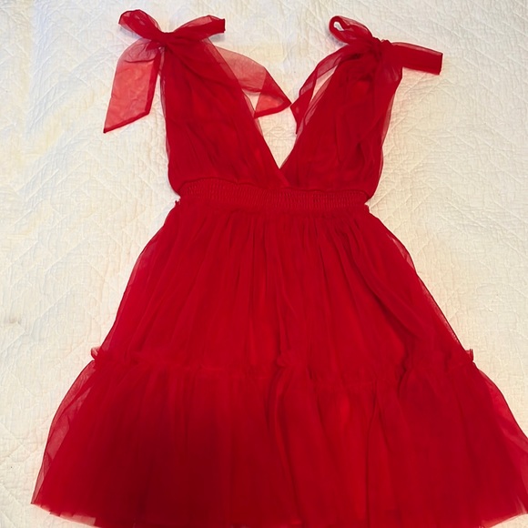 Red Tiered Short Cocktail Dress With Bows